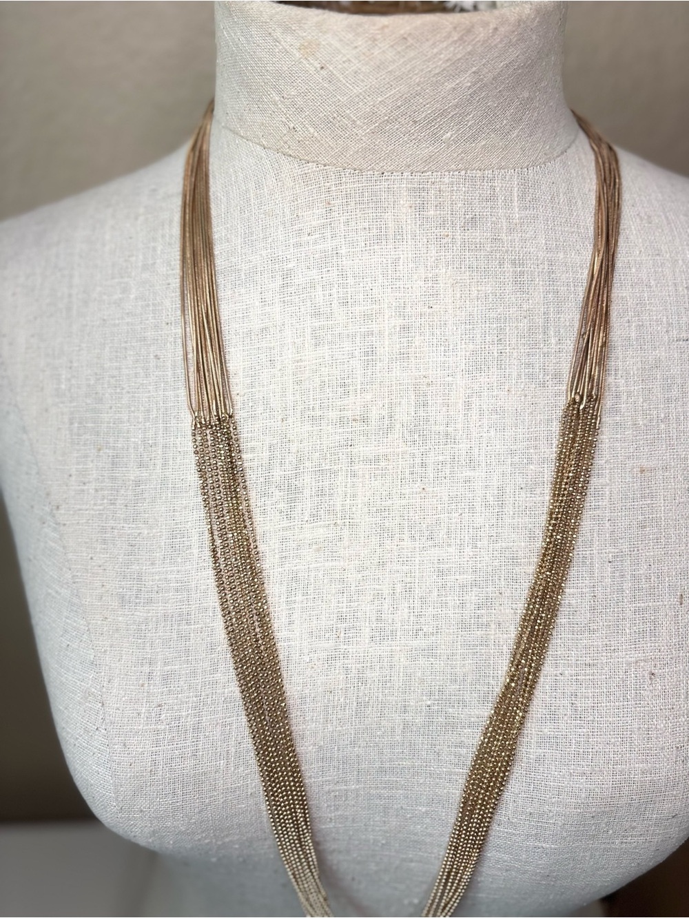 Vintage Gold Tone Multi Strand Snake Chain Ball Bead Statement Necklace